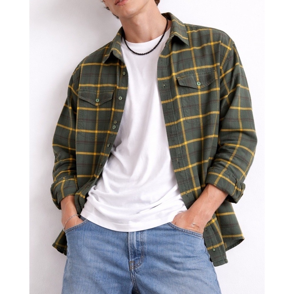 Nike SB Green Plaid Button Up Shirt‎ Men's Medium Cotton